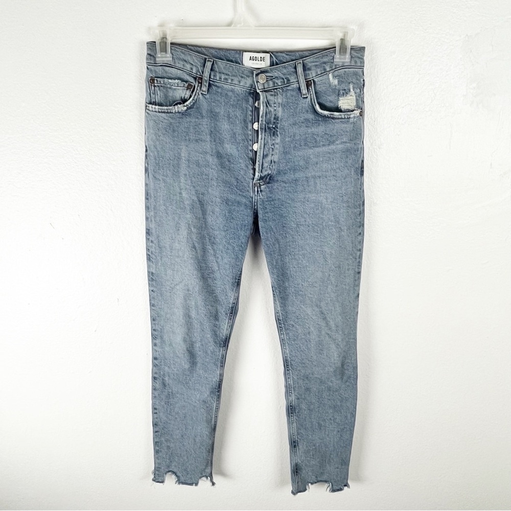 AGOLDE Nico Light Wash Exposed Button Fly High Rise Sharkbite Hem Jeans 28